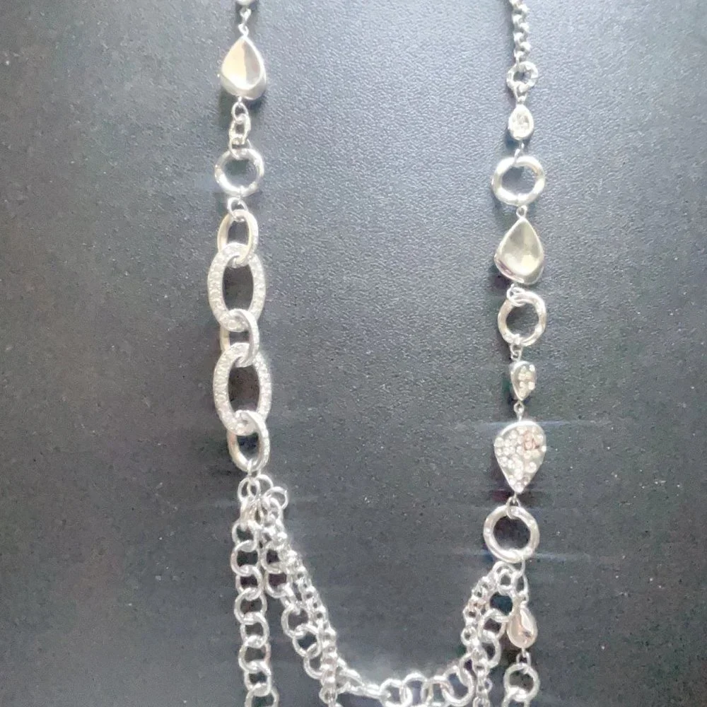Chico's Silver Small Rhinestones Multi Layer Long Necklace Medium - Picture 4 of 4